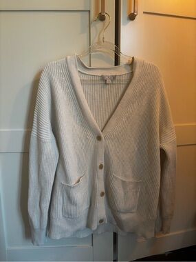 J. Crew Whige Cream V-Neck Button Cardigan Sweater Cotton Cashmere Casual